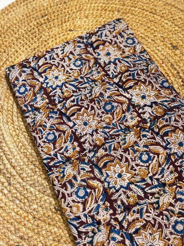 Pure Cotton Kalamkari Handblock Print Fabric by the Yard – Earthy Floral Vine Design HANDMADEAHOLIC BY MISHKA