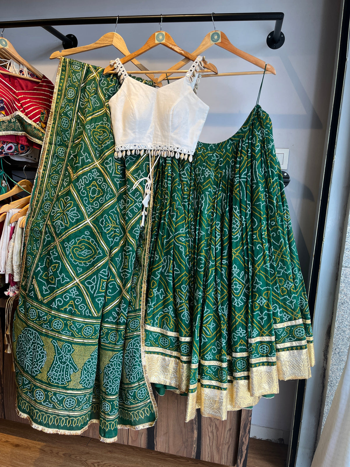 GREEN BANDHANI CHANIYA CHOLI HANDMADEAHOLIC BY MISHKA