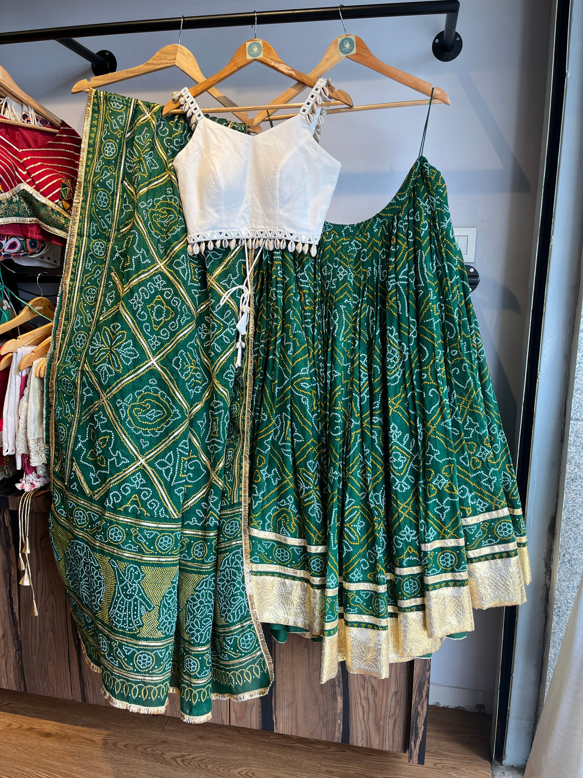 GREEN BANDHANI CHANIYA CHOLI HANDMADEAHOLIC BY MISHKA