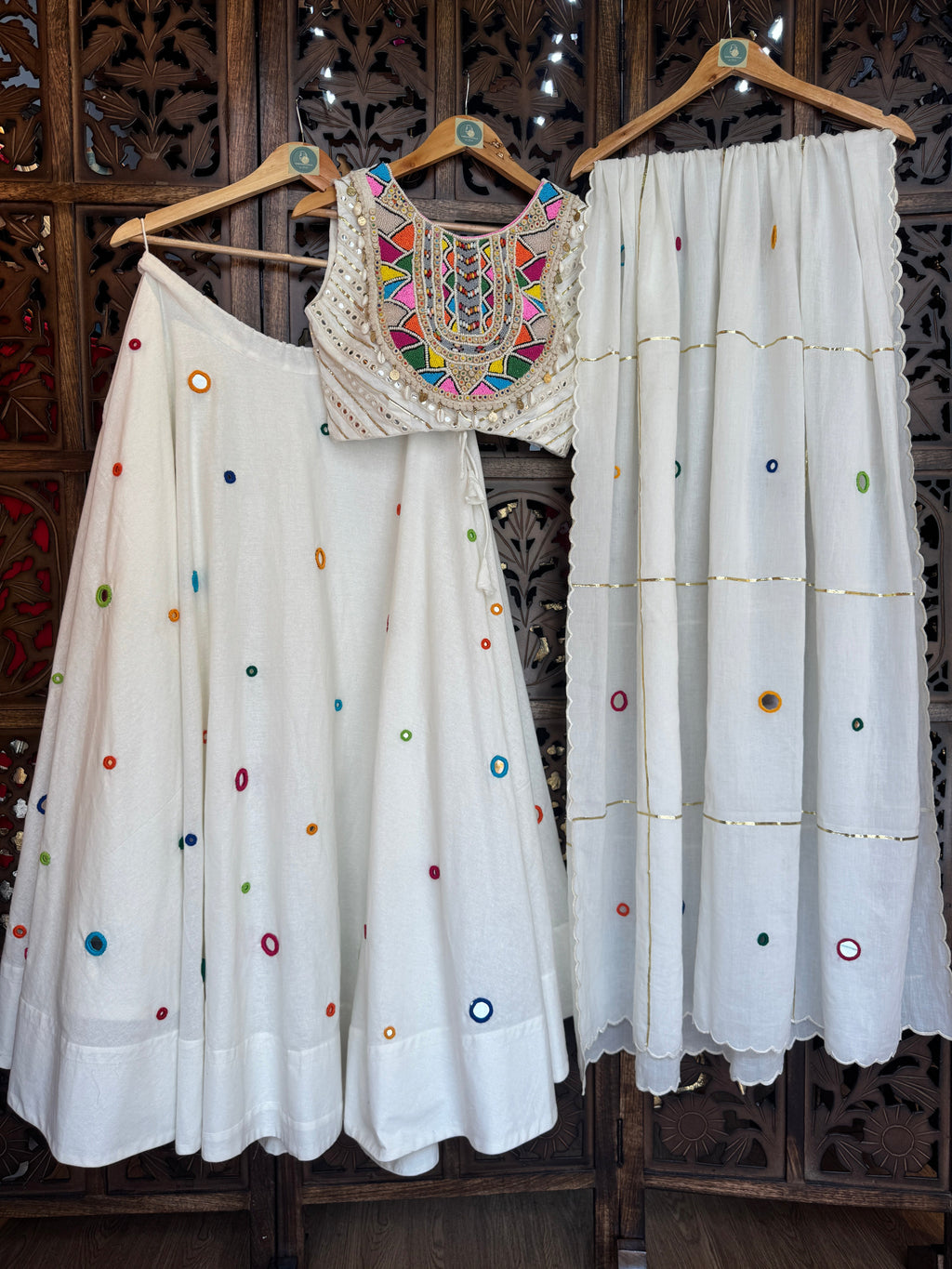 OFF WHITE MULTI MIRROR  CHANIYA CHOLI RAAS'25 HANDMADEAHOLIC BY MISHKA