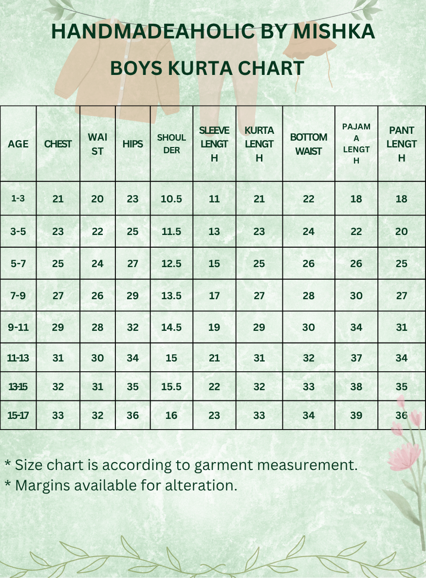 OFF WHITE EMBROIDERY BOYS KURTA RAAS'25 Size Chart